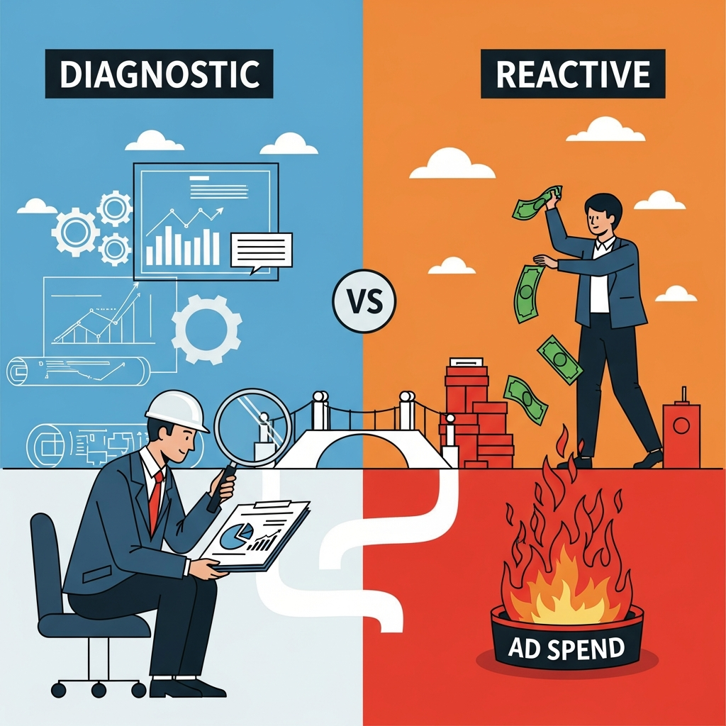 Visual for Diagnostic vs. Reactive: Why a Marketing Audit Should Always Precede Your Ad Spend