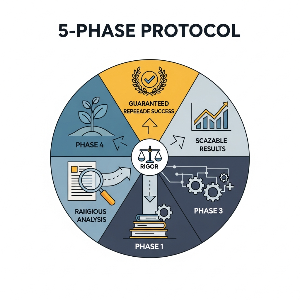 Visual for The 5-Phase Protocol: How Methodological Rigor Guarantees Scalable Results.